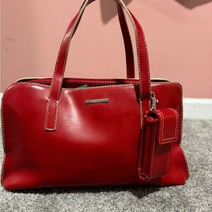 Nine West Red Leather Satchel with Attached Pouch